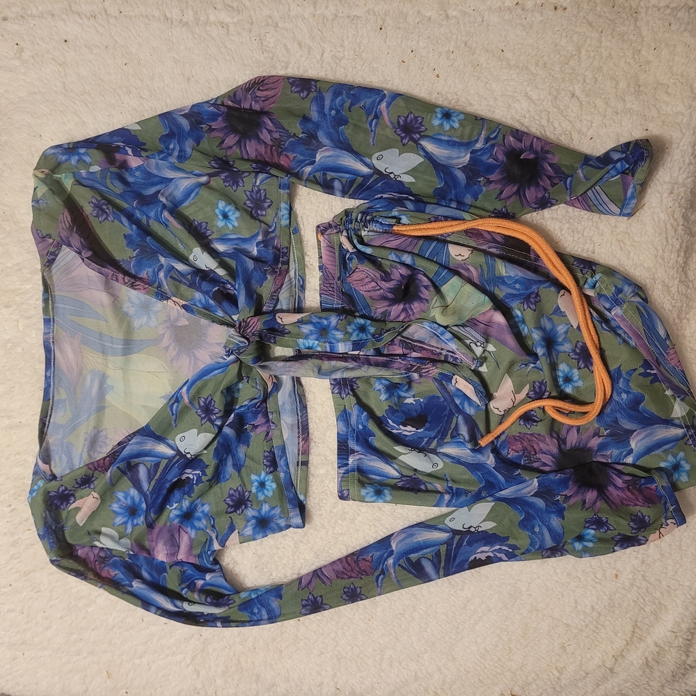 Blue and Purple Swim Coverup with Abstract Pattern